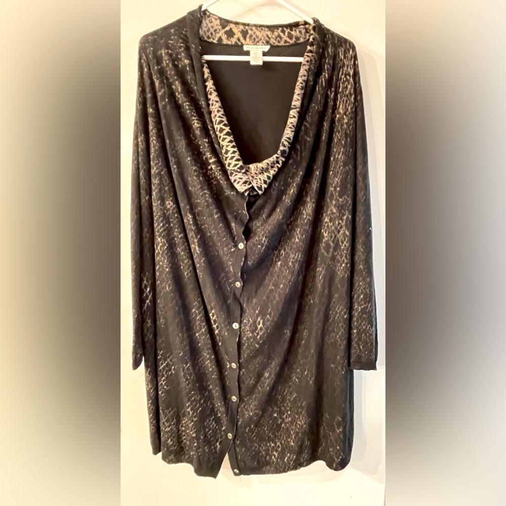 White + Warren cashmere and silk, button down sweater or tunic. Oversized - Picture 1 of 5